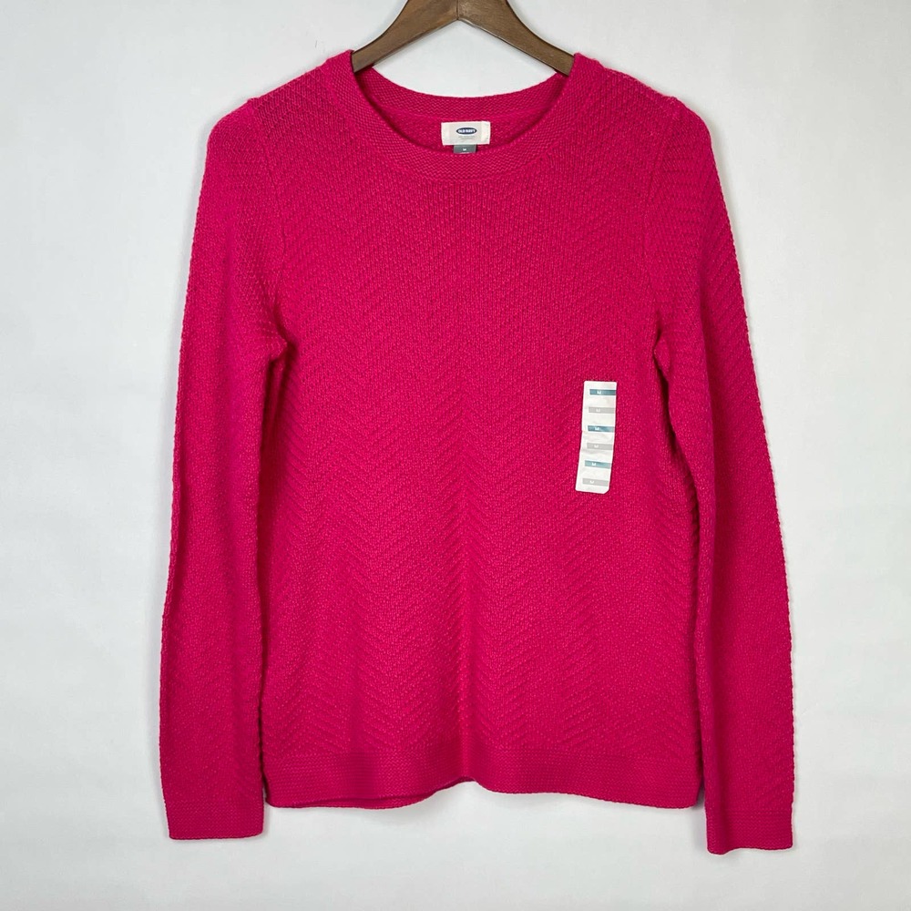 Old Navy | NWT Bright Pink Chevron Knit Long Sleeve Casual Pullover Sweater